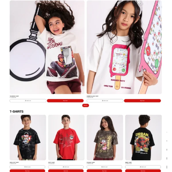 OkiOki EG Shopify clothing store design showcasing kidswear products and fashion collections