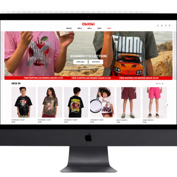 OkiOki EG Shopify clothing store design showcasing kidswear products and fashion collections