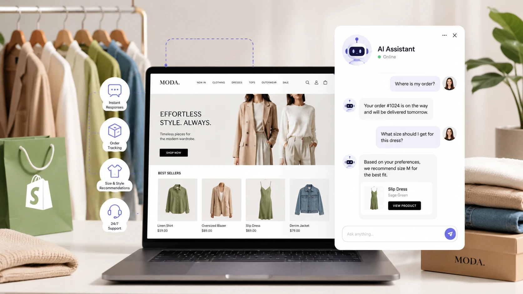 وكيل ذكاء اصطناعي للتجارة الإلكترونية يساعد متجر Shopify في أتمتة دعم العملاء